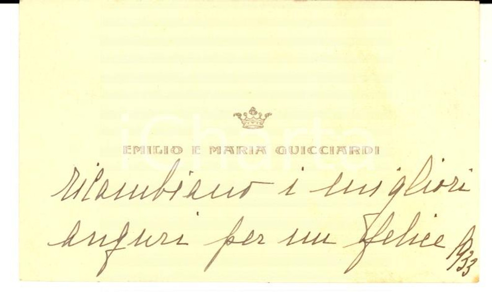 1933 MILANO Emilio e Maria GUICCIARDI - Biglietto da visita con nota manoscritta