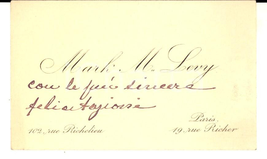 1890 ca PARIS Mark M. LEVY - Biglietto da visita con messaggio autografo