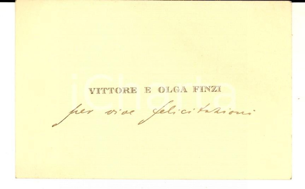 1910 ca MILANO Vittore e Olga FINZI - Biglietto da visita con nota manoscritta