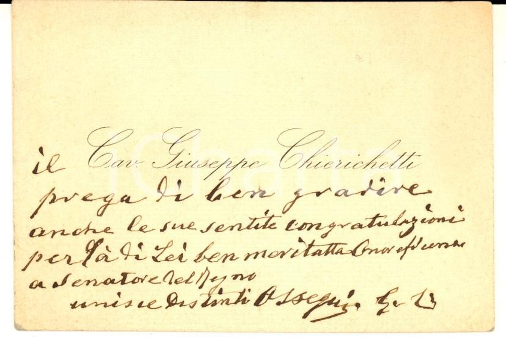 1910 ca MILANO Cav. Giuseppe CHIERICHETTI - Biglietto da visita autografo