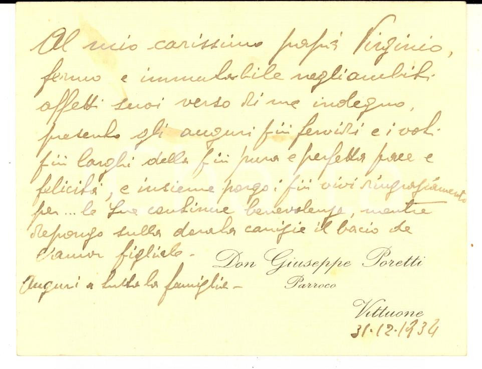 1934 VITTUONE (MI) Parroco don Giuseppe PORETTI - Biglietto da visita autografo