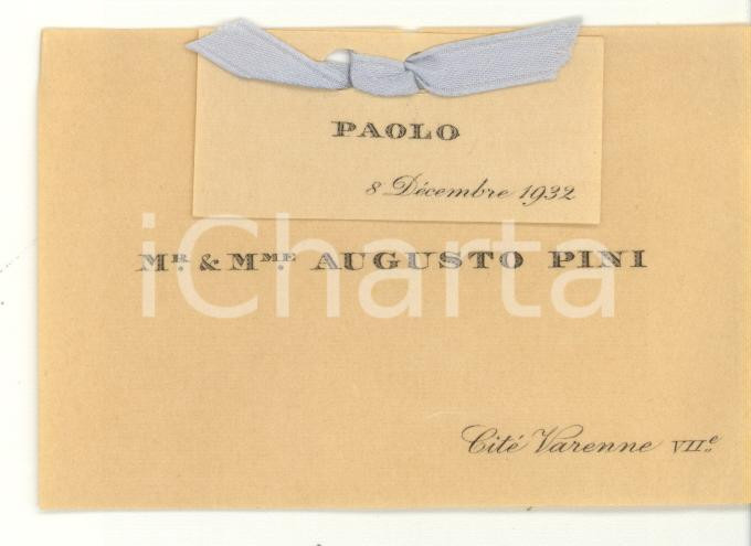 1932 PARIS Famiglia Augusto PINI per la nascita del figlio Paolo *Biglietto FP