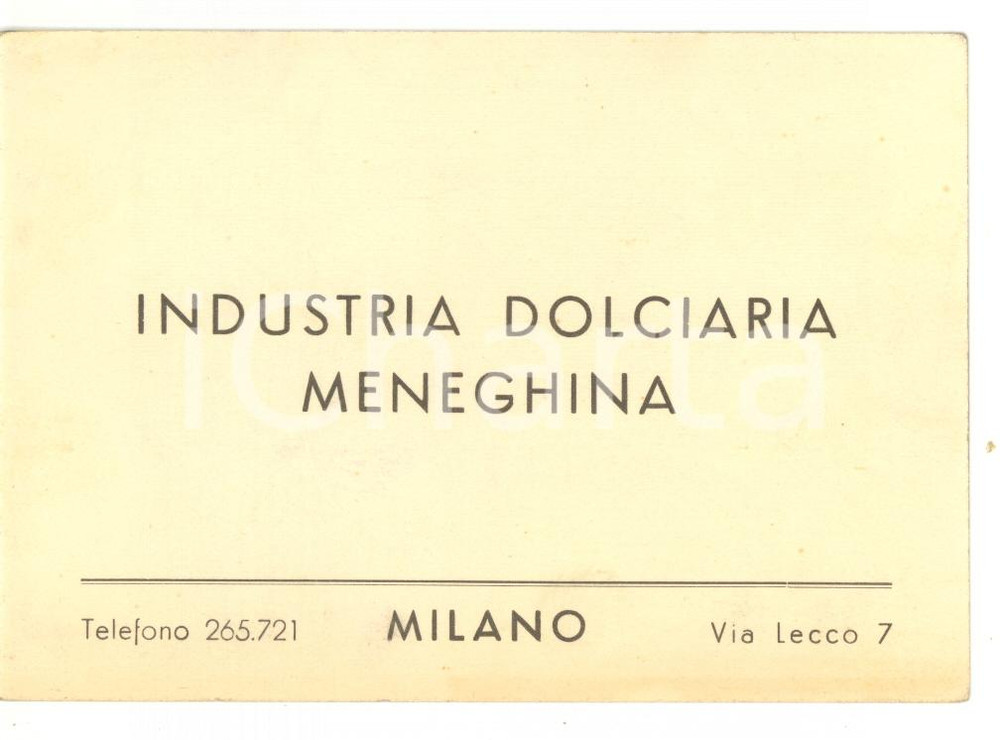1950 ca MILANO Industria Dolciaria Meneghina *Biglietto PUBBLICITARIO - FP