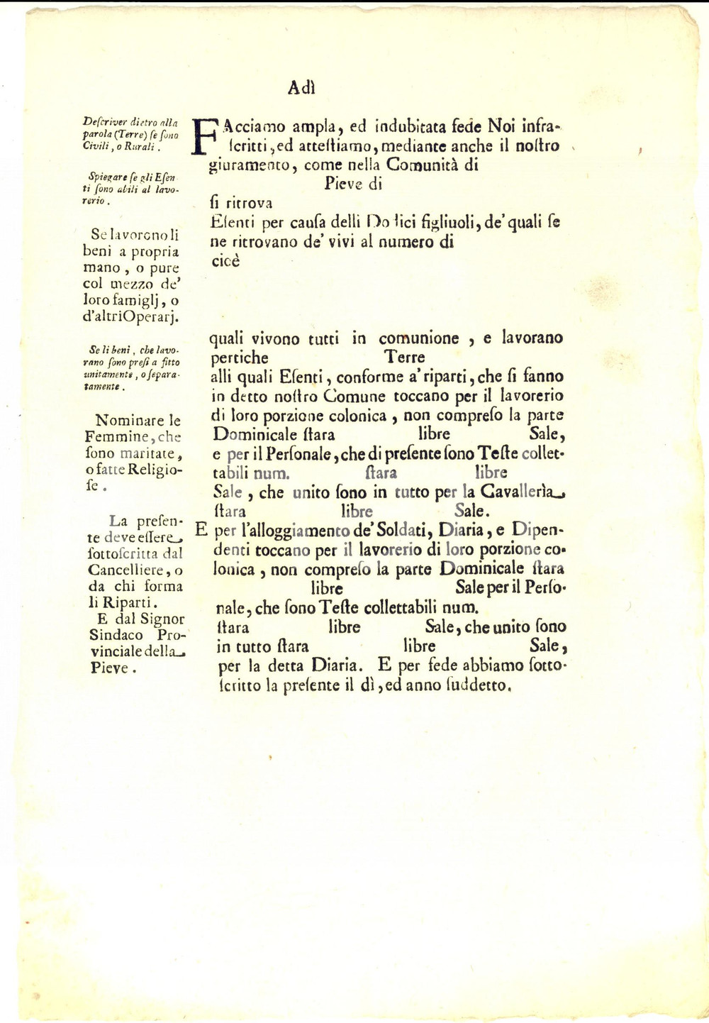 1770 ca DUCATO DI MILANO Certificato esenti di dodici figli MODULO NON COMPILATO Modulo a stampa, non compilato, relativo alla certificazione per i padri di dodici figli, i quali avevano diritto all'esenzione fiscale. CONDIZIONI: G ( ma piegaturea centrale d'epoca)  originale e autentica 1