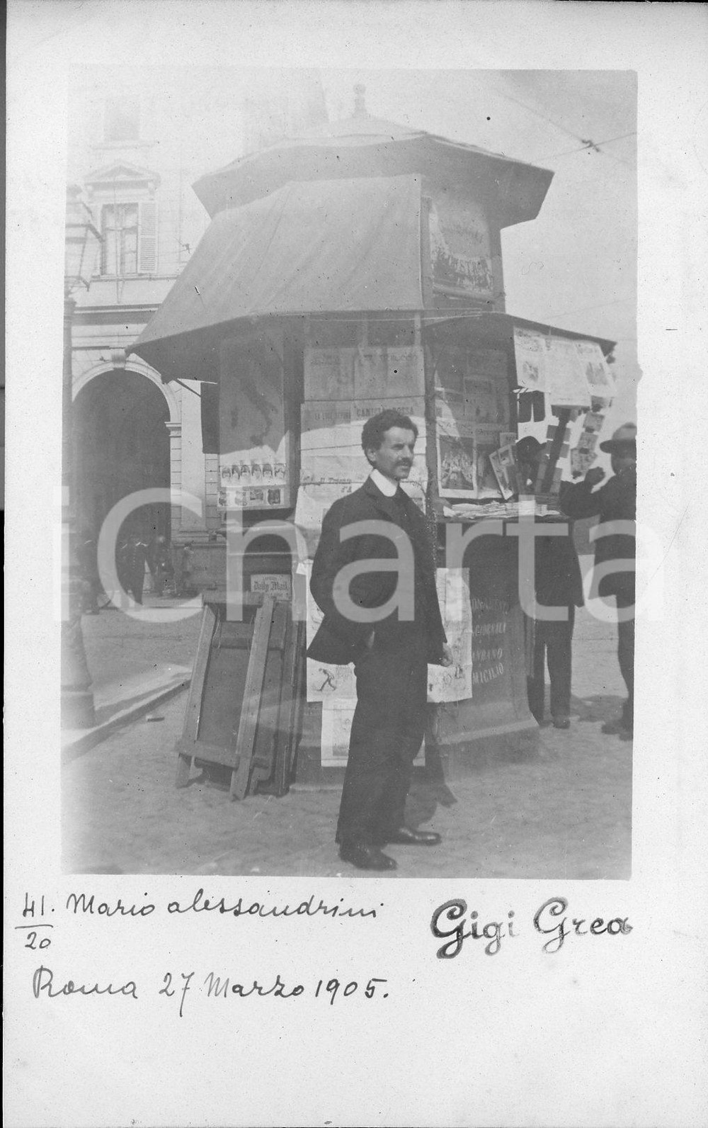 1905 ROMA Mario ALESSANDRINI Edicola all'esterno del Grand Hotel Continental