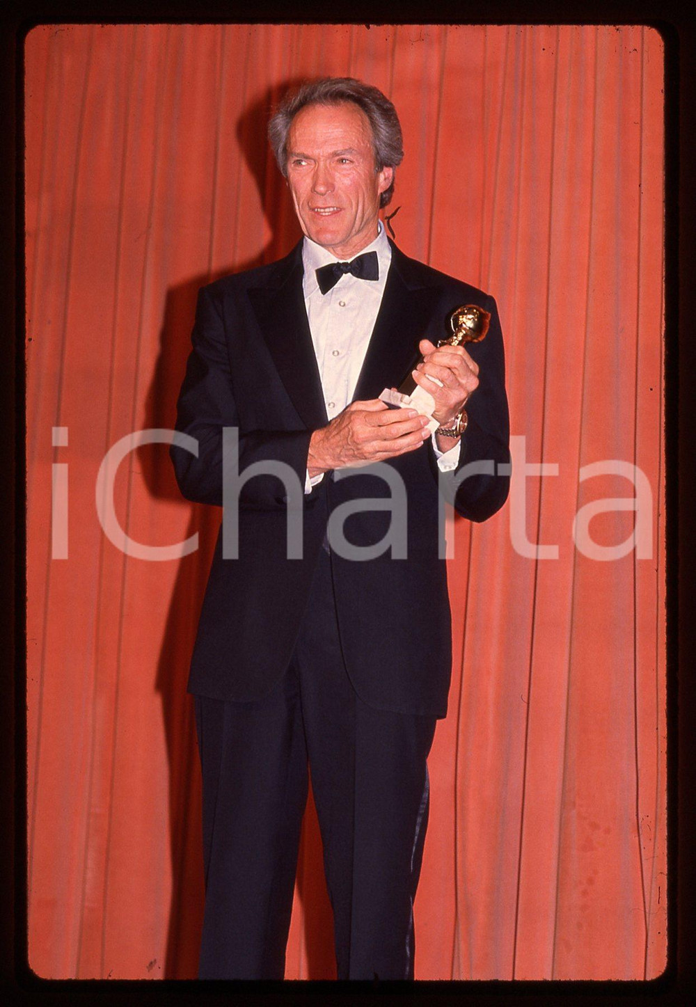 Fotografia d epoca originale 35mm vintage slide 1989 Golden Globe Award CLINT EASTWOOD 1