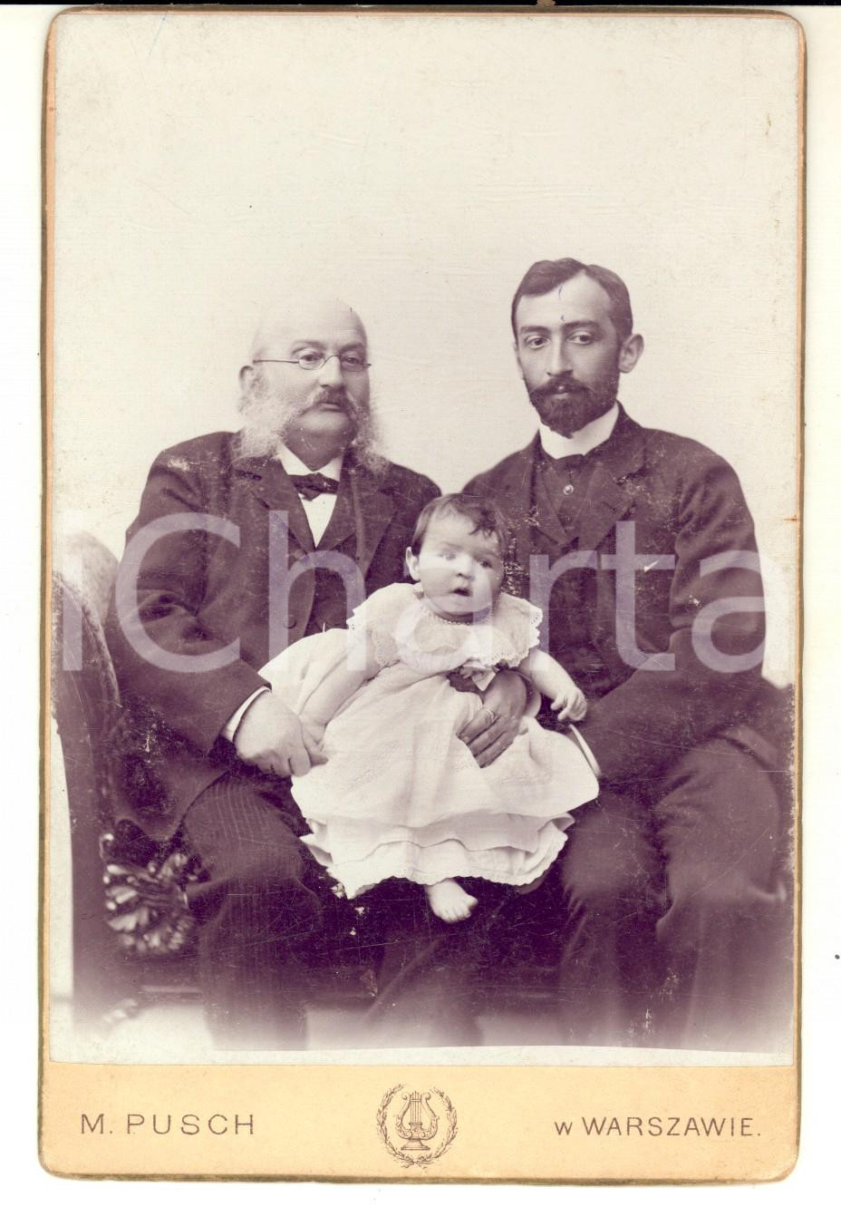 1895 ca WARSZAWA Ritratto di due uomini con bambino *Foto M. PUSCH 11x16 cm