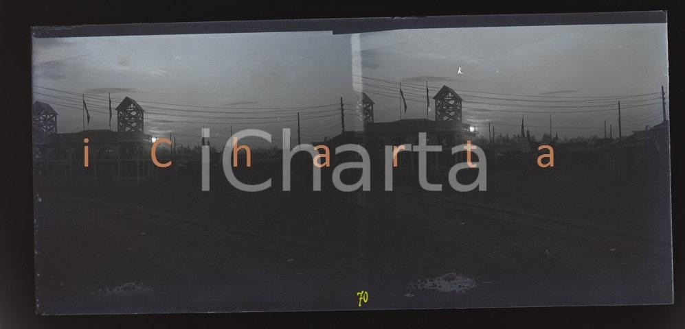 Fotografia d epoca originale 5,5X13cm NEGATIVO ORIGINALE SU VETRO aprile 1923 La FIERA DI MILANO al tramonto 1