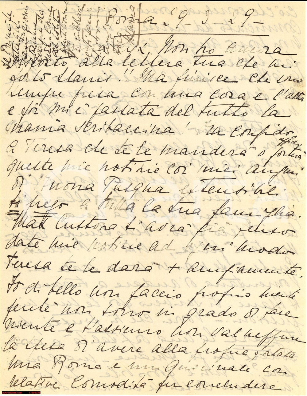 Manoscritto, lettera originale 1929 ROMA Maria CANTONO DI CEVA tormentata dalla malattia AUTOGRAFO 1