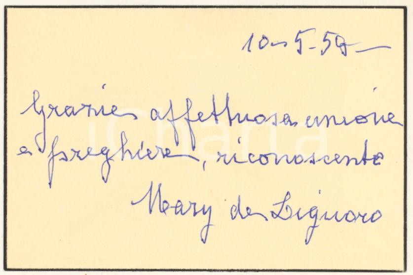 Manoscritto, lettera originale 1959 NAPOLI Ringraziamenti Marianna DE LIGUORO  Biglietto autografo 1