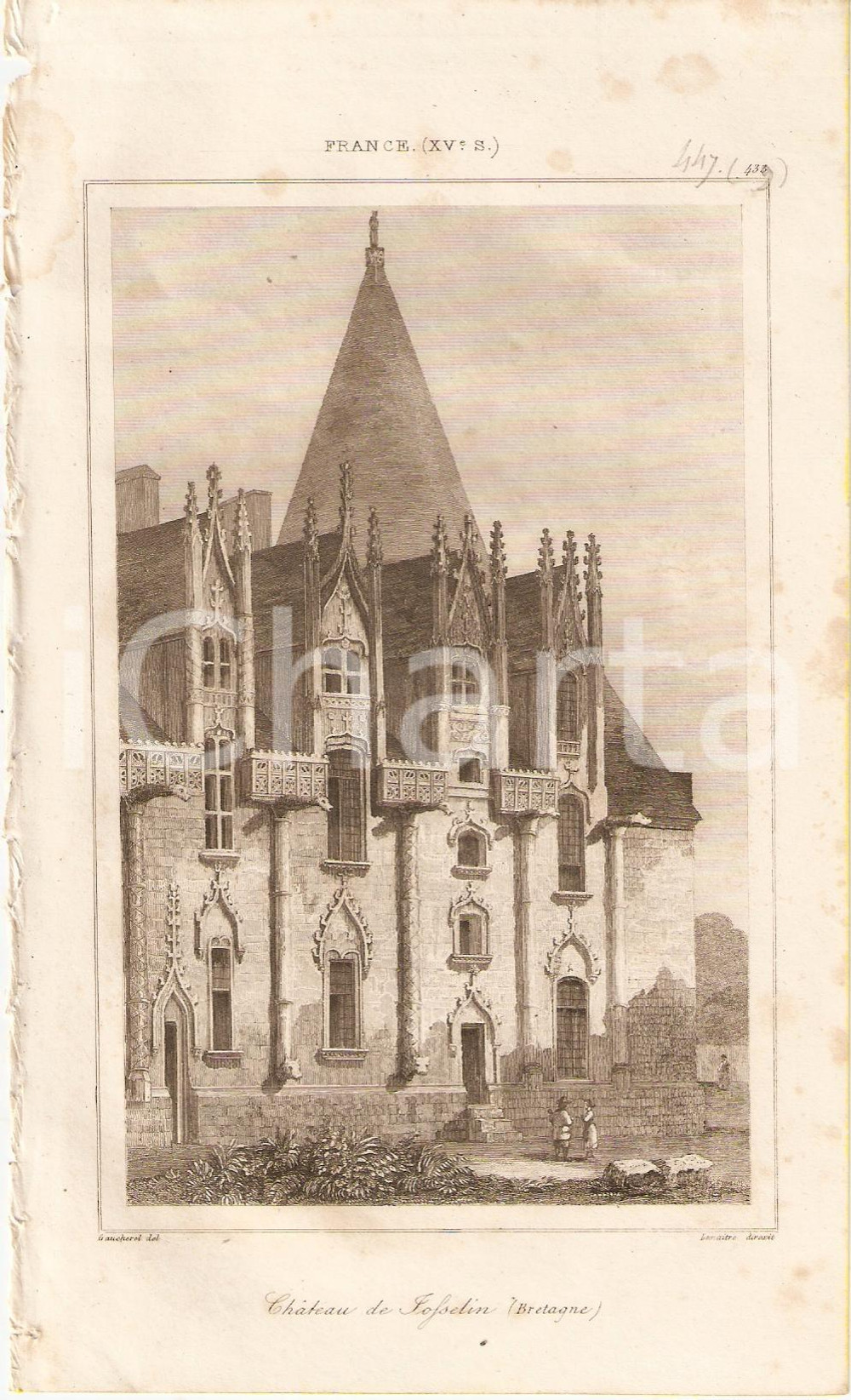 Stampa, bozzetto originale 1840 BRETAGNE F Chateau du JOSSELIN  L Univers Stampa inc. LEMAITRE 1