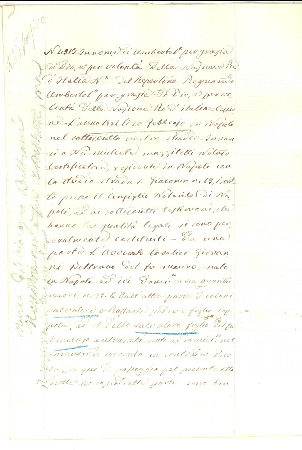 Documento originale, autentico 1882 SORRENTO NA Crediti avv. BELTRANO su coloni COPPOLA Manoscritto 1