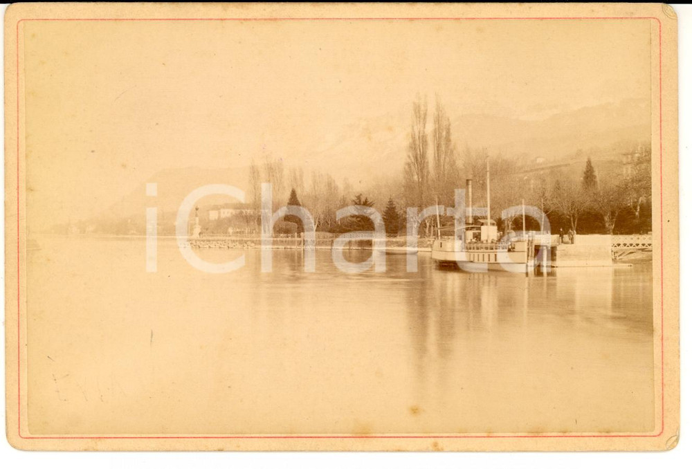 Fotografia d'epoca originale 1880 ca EVIAN (F) Veduta del lago di GINEVRA con battello *Fotografia 1