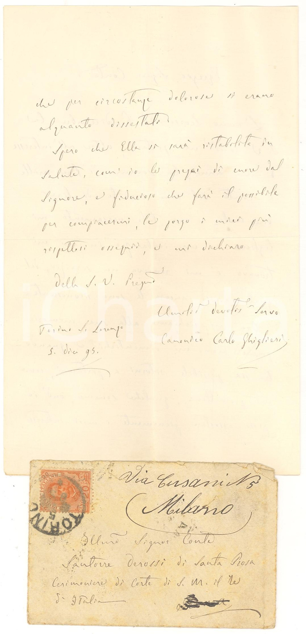 Manoscritto, lettera originale 1895 TORINO Carlo GHIGLIERI chiede il saldo a SANTAROSA 1