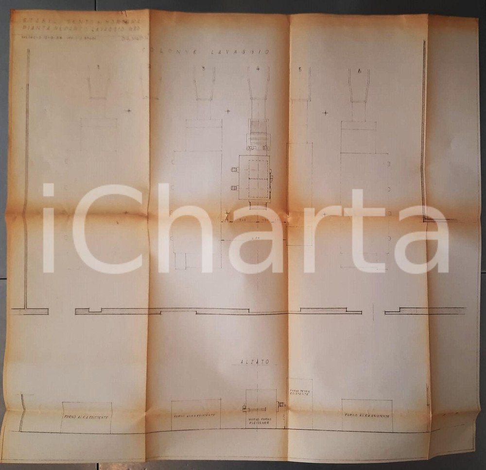 Mappa, planimetria storica 1958 MORTARA (PV) Planimetria di lanificio - Reparto lavaggio lane 65x80 1