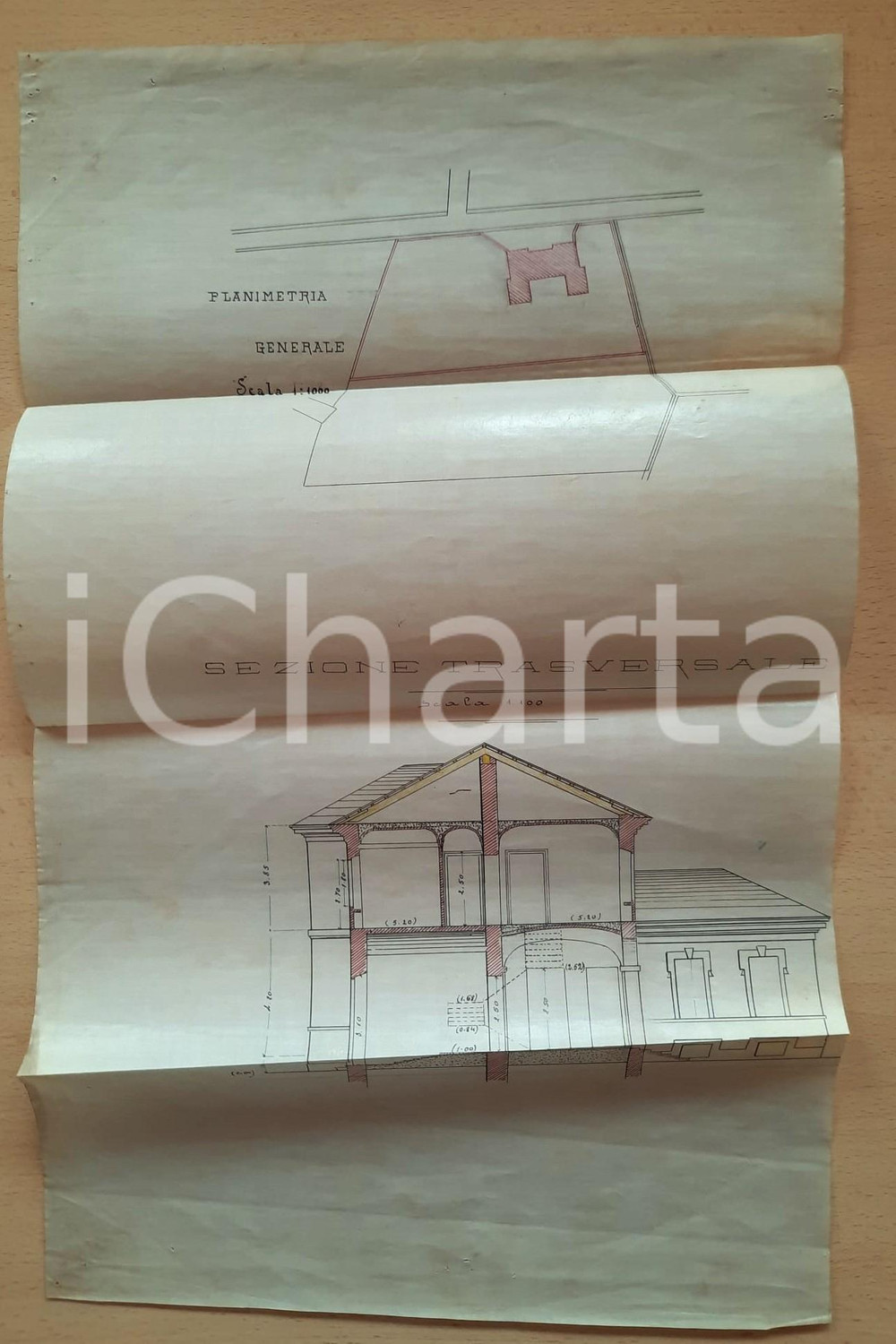 Mappa, planimetria storica 1904 CERRIONE Ing. Quinto GRUPALLO Progetto scuola VERGNASCO Sezione trasversale 1