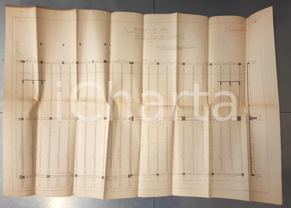 Mappa, planimetria storica 1930 ca BIELLA Lanificio RIVETTI Planimetria solaio manica a Nord 60x100 cm 1