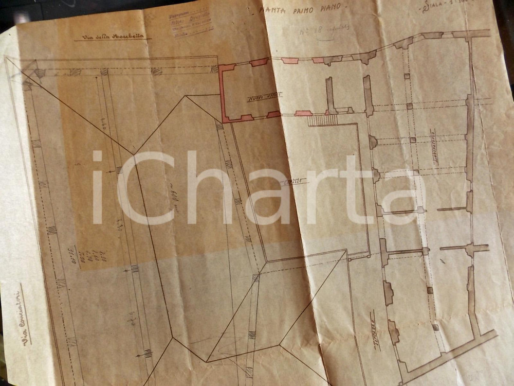 Mappa, planimetria storica 1930 ca BIELLA via ROCCHETTA Ing. Silvio GRUPALLO Progetto edificio industriale 1