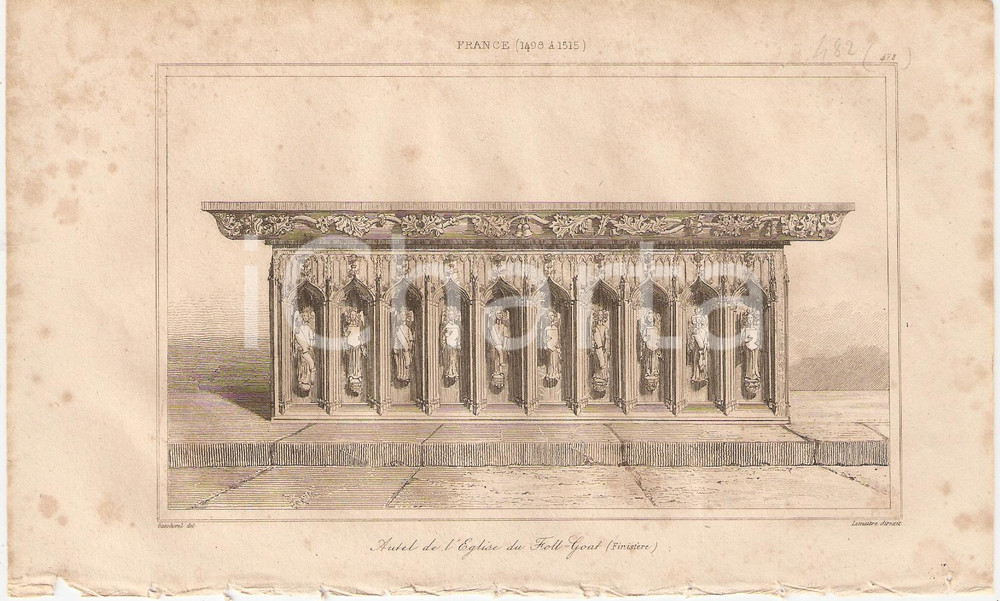 Stampa, bozzetto originale 1840 FOLGOET (FRANCE) Autel de Basilique NOTRE-DAME *Stampa inc. LEMAITRE 1