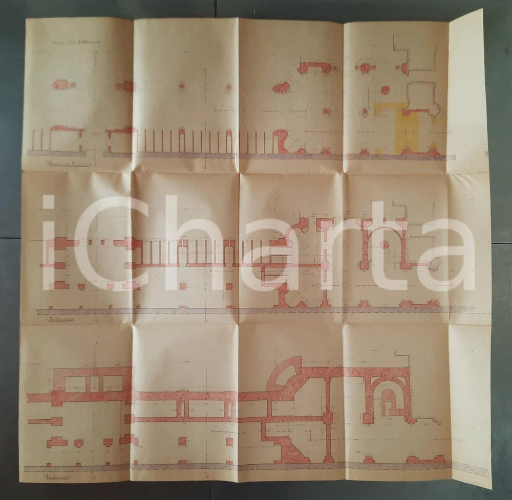 Mappa, planimetria storica 1935 ca PARMA Cimitero della VILLETTA Progetto avelli e cappelle - CAMPO NORD 1