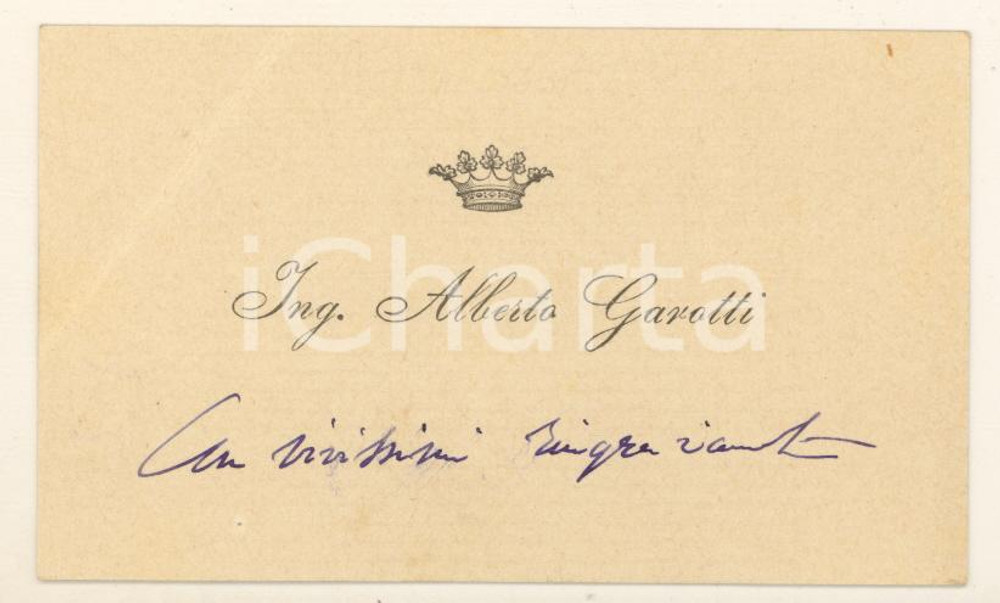 Oggetto da collezione cartaceo 1900 ca Ing. Alberto GAROTTI  Biglietto da visita AUTOGRAFO 1