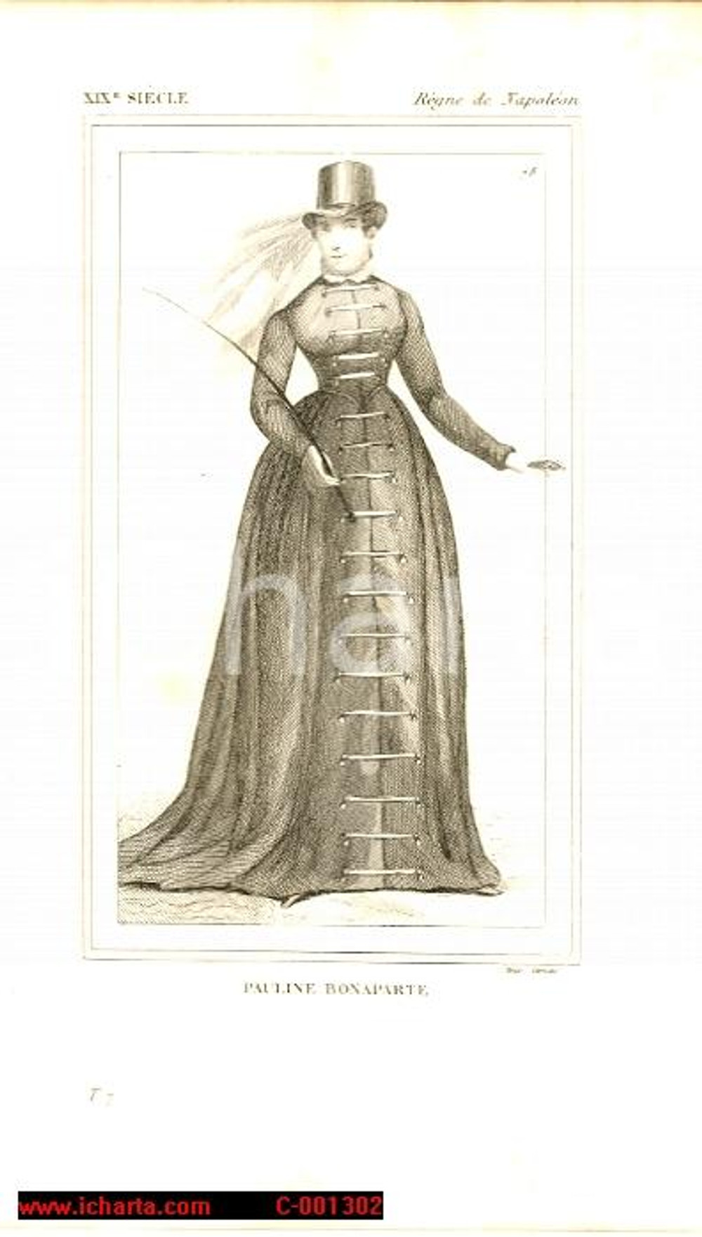 Stampa, bozzetto originale 1852 Ritratto di Paolina BONAPARTE Stampa d'epoca 1