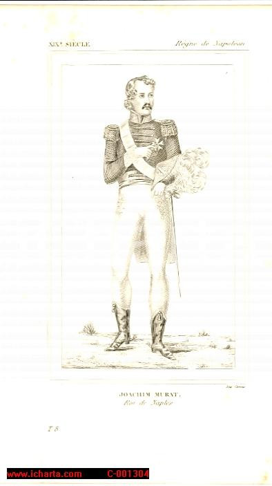 Stampa, bozzetto originale 1852 REGNE DE NAPOLEON Costumes franÃ§ais Joachim MURAT Roi de Naples Gravure 1