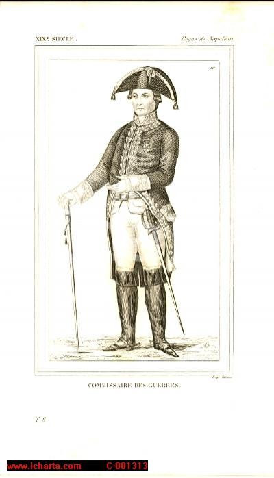 Stampa, bozzetto originale 1852 REGNE DE NAPOLEON Costume français Commissaire des Guerres Inc. CAMUS 1