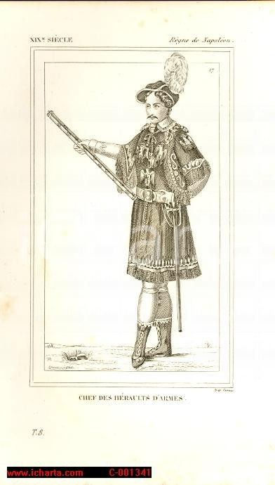 Stampa, bozzetto originale 1852 COSTUME FRANCAIS XIXe Chef des hÃ©raults d armes 1