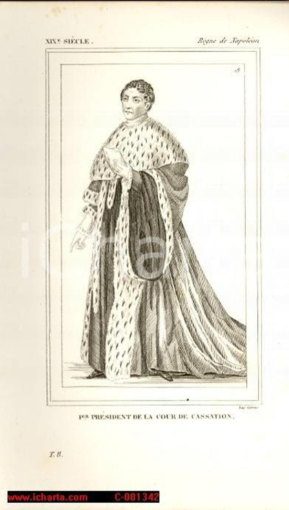 Stampa, bozzetto originale 1852 COSTUME FRANCAIS 1er PrÃ©sident Cour de Cassation 1