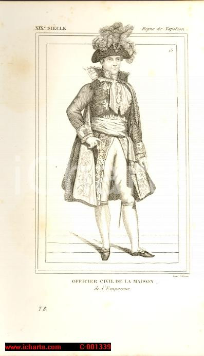 Stampa, bozzetto originale 1852 REGNE DE NAPOLEON Costume franÃ§ais Officier Civil de la Maison Inc. CAMUS 1