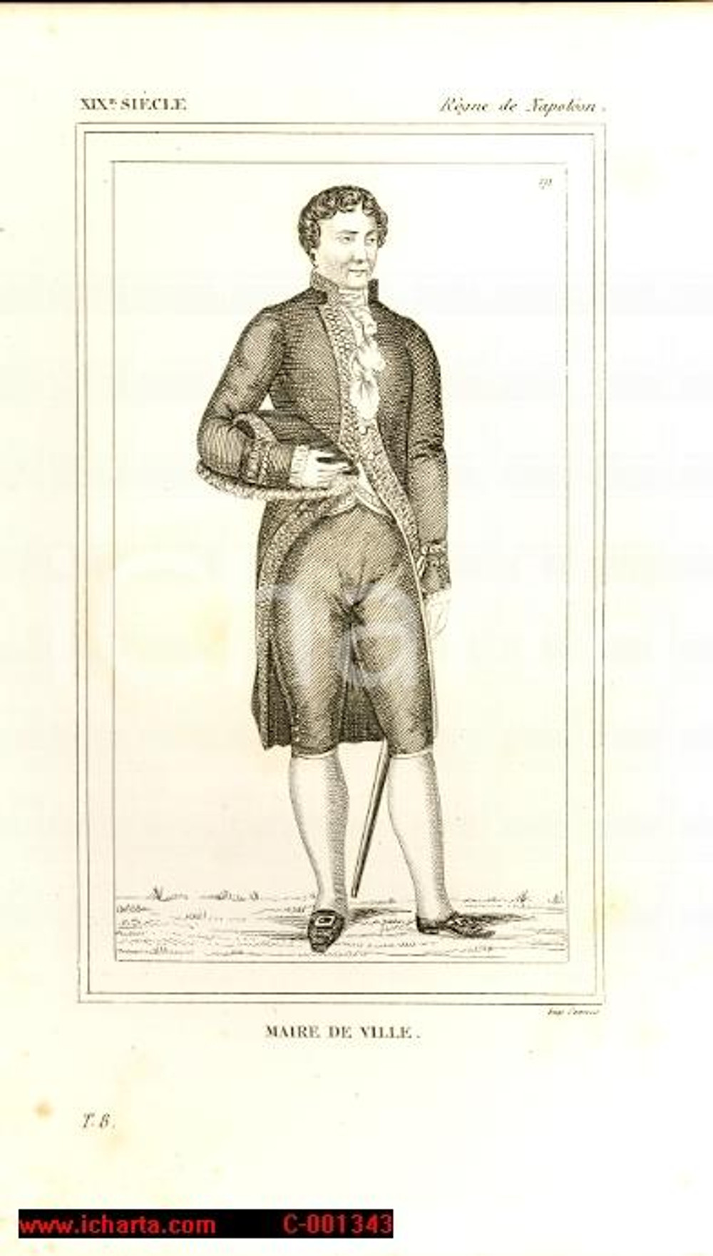 Stampa, bozzetto originale 1852 COSTUME FRANCAIS XIXe Maire de Ville Gravure 1