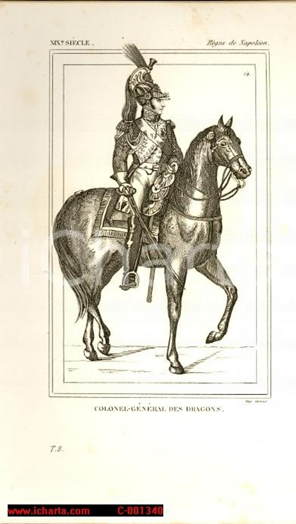 Stampa, bozzetto originale 1852 REGNE DE NAPOLEON ColonelGÃ©nÃ©ral des Dragons 1