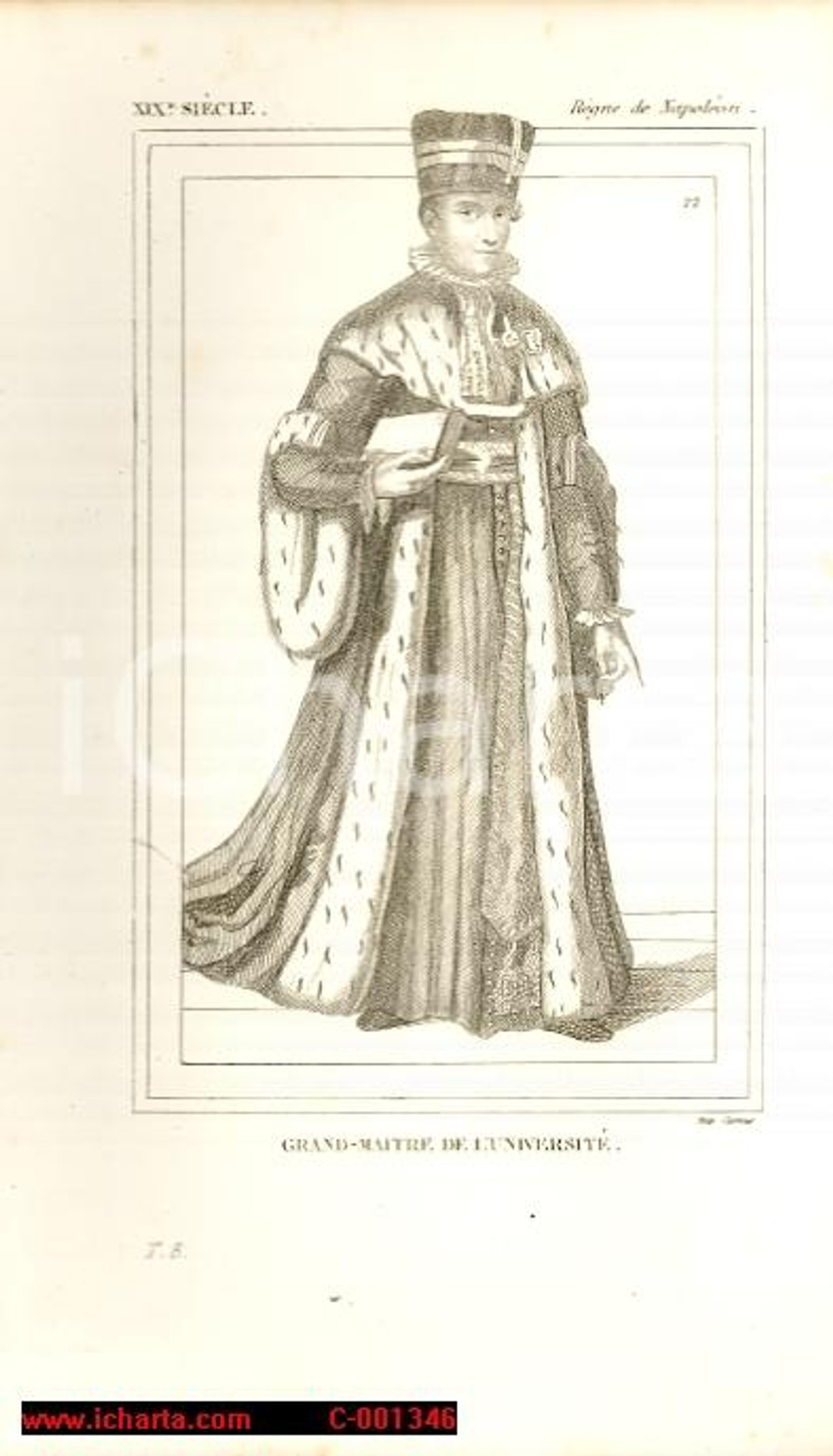 Stampa, bozzetto originale 1852 COSTUME FRANCAIS Grand Maitre de l'UniversitÃ© XIXe 1