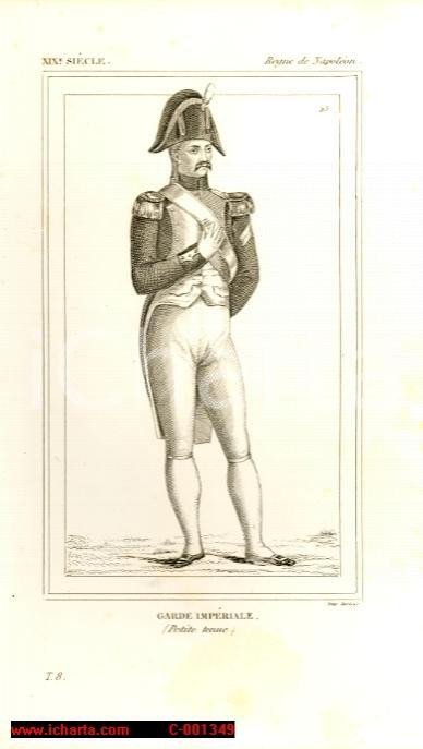 Stampa, bozzetto originale 1852 REGNE DE NAPOLEON Costume franÃ§ais  Garde ImpÃ©riale Petite tenue Gravure 1