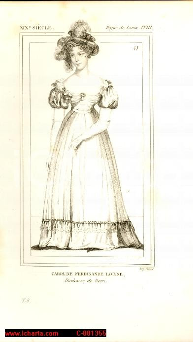 Stampa, bozzetto originale 1852 REGNE LOUIS XVIII Costumes franÃ§ais Caroline Ferdinande Louise de BERRI 1
