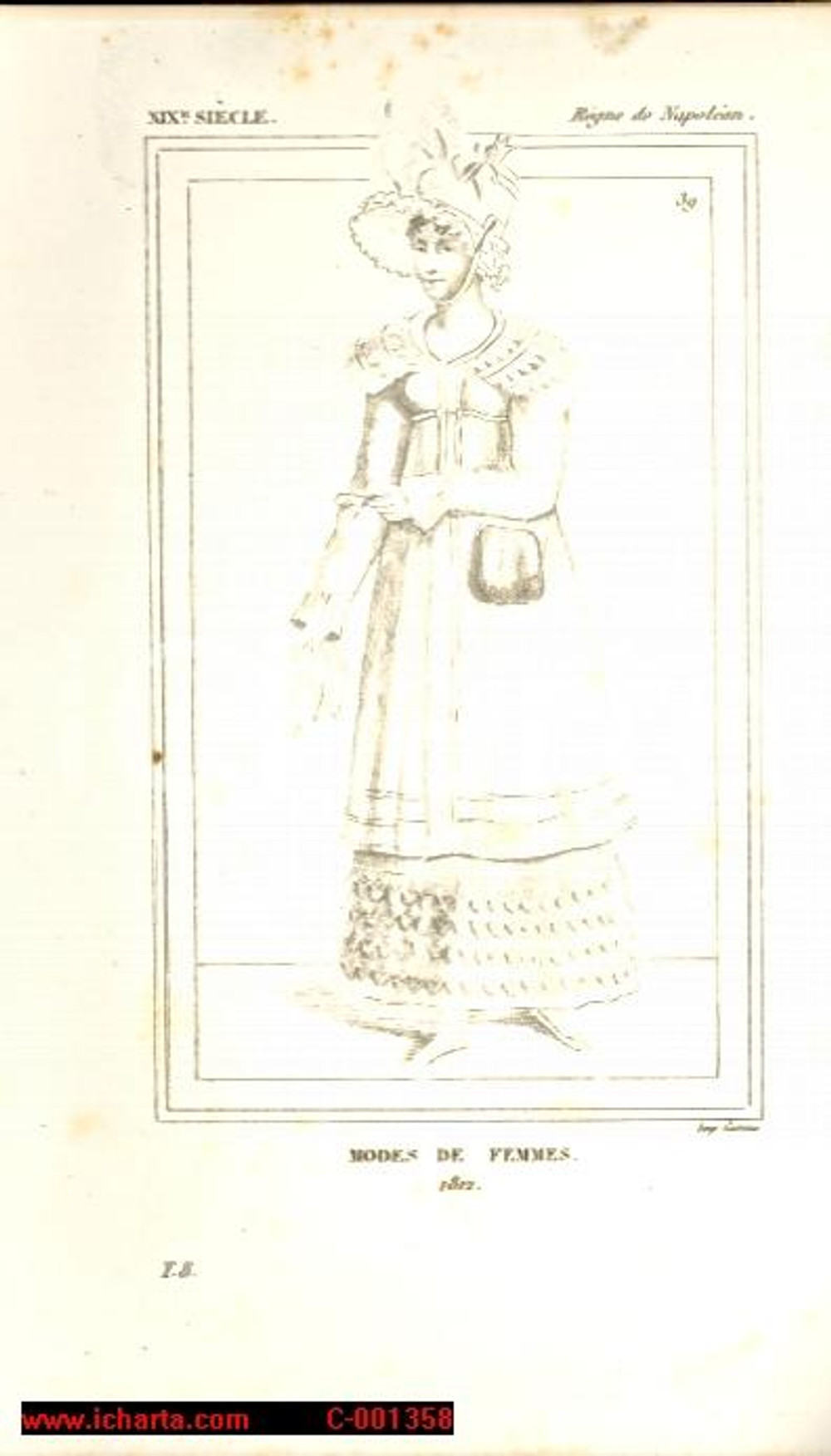 Stampa, bozzetto originale 1852 REGNE DE NAPOLEON Costume franÃ§ais  Modes des femmes en 1812 Stampa 1
