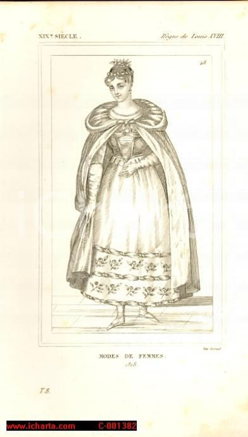 Stampa, bozzetto originale 1852 COSTUME FRANCAIS Mode de femmes sous Louis XVIII 1