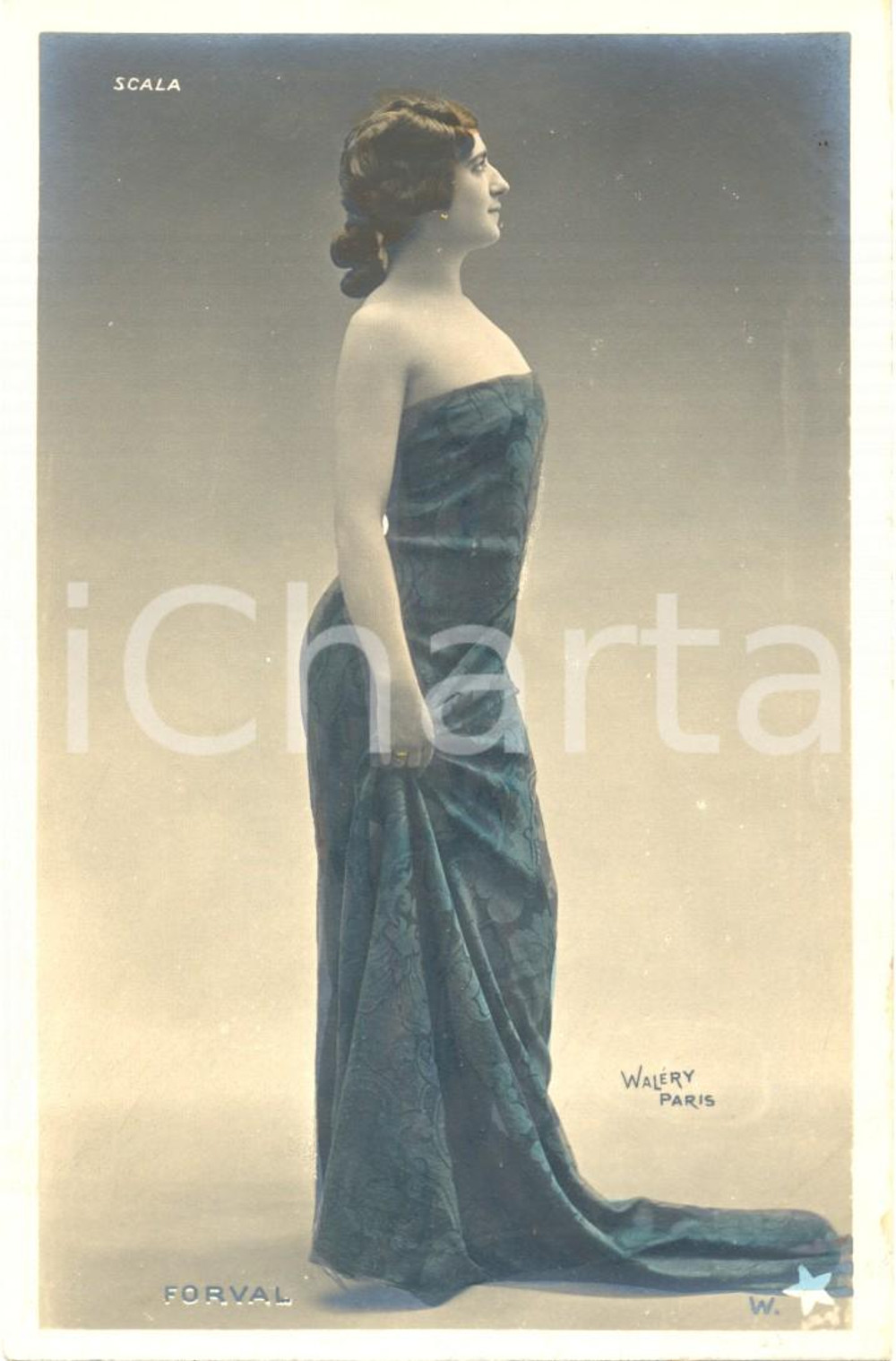 Cartolina originale da collezione 1900 ca  MODA VINTAGE Attrice in abito lungo Photo WALERY *Cartolina FP NV 1