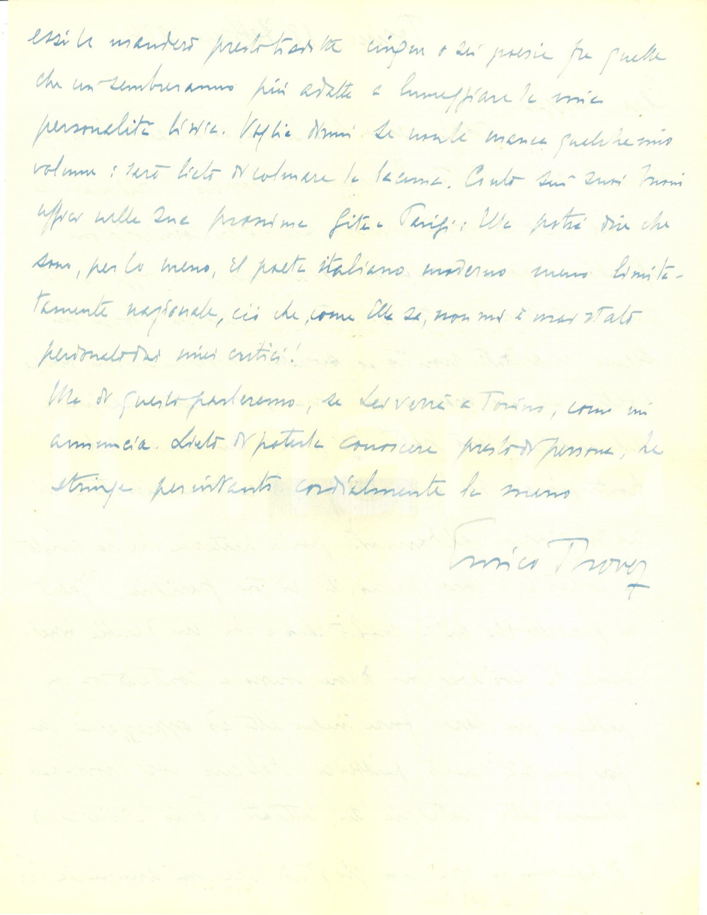 Autografo originale 1924 TORINO Letterati italiani troppo provinciali per Enrico THOVEZ AUTOGRAFO 1