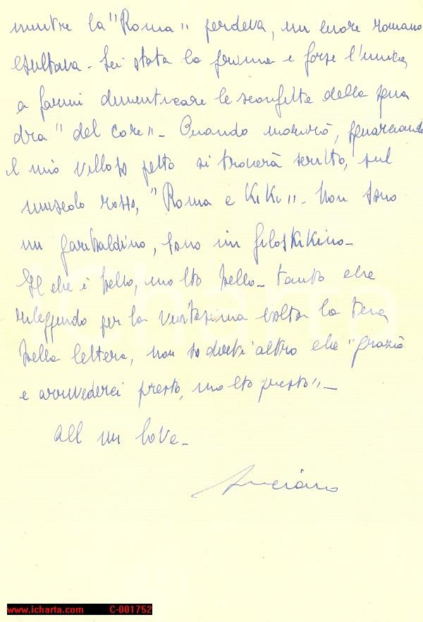 Autografo originale 1953 ROMA Luciano PALOMBA tra morte STALIN e sconfitta ROMA Autografo 1