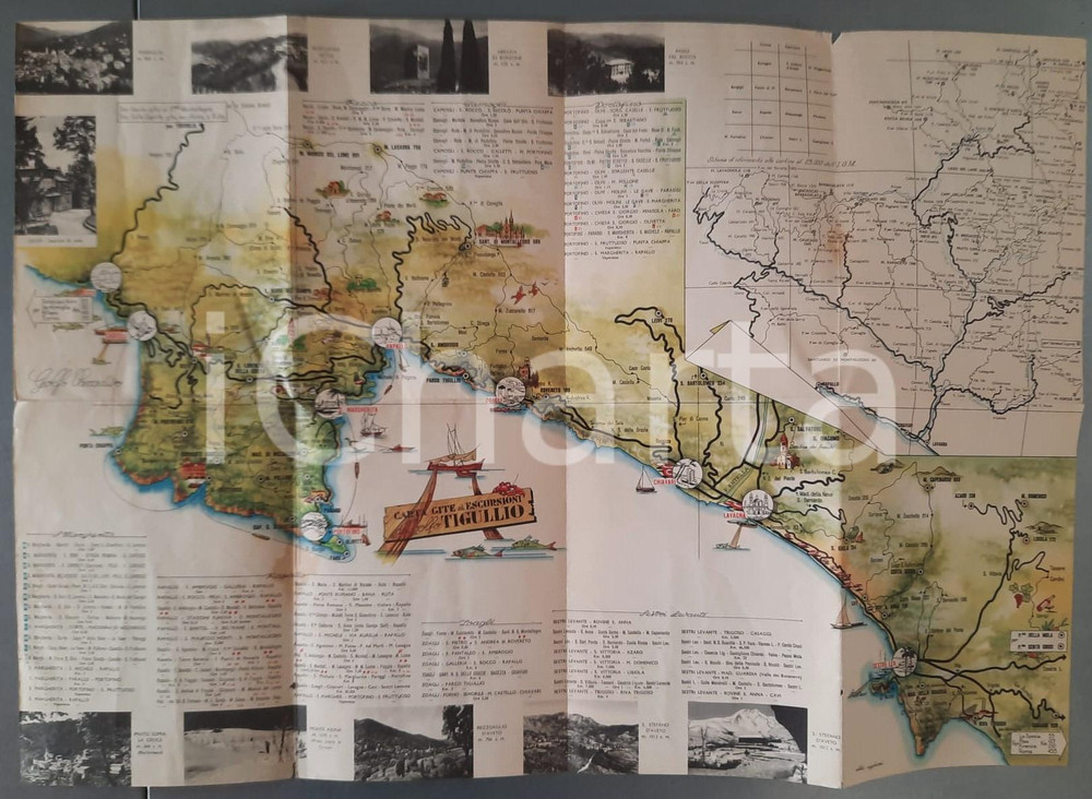 Materiale pubblicitario d’epoca 1956 SANTA MARGHERITA e il Golfo del TIGULLIO  Carta gite Ill. Aldo CIGHERI 1