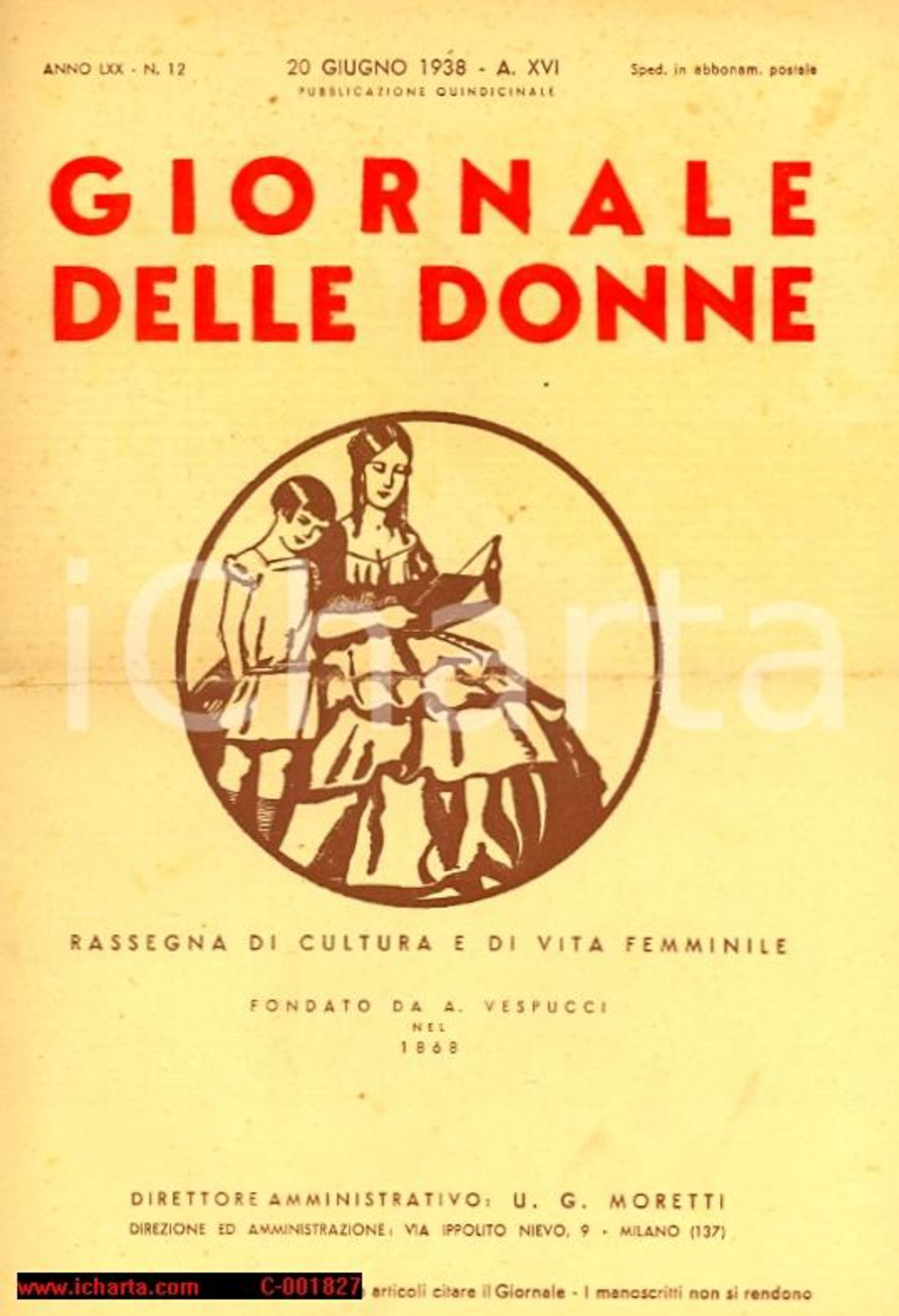Giornale, rivista storica 1938 IL GIORNALE DELLE DONNE - Pagine bianche di Alfa *n. 12 1