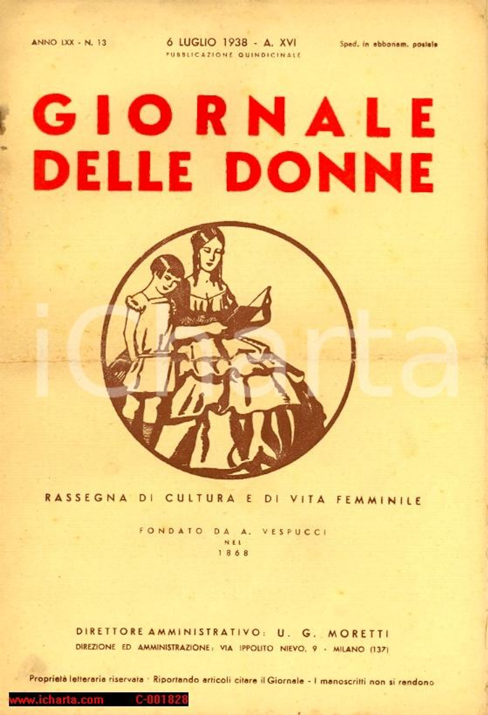 Giornale, rivista storica 1938 IL GIORNALE DELLE DONNE Bandiera al cacciatorpediniere CARDUCCI n. 13 1