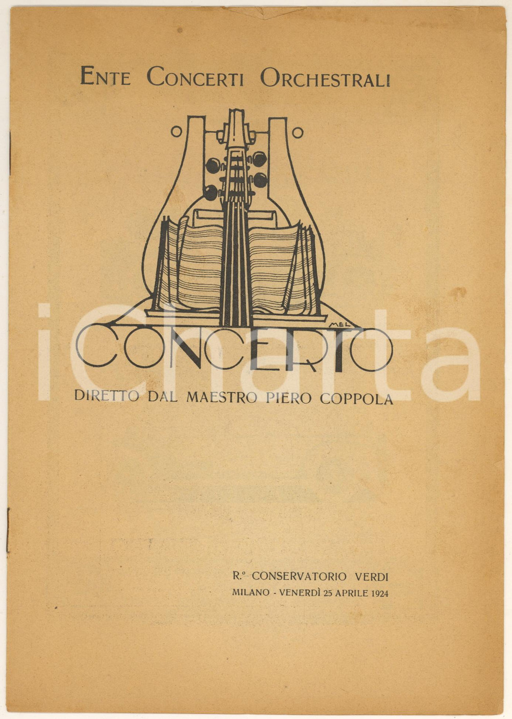 Materiale pubblicitario d’epoca 1924 MILANO Conservatorio VERDI maestro Piero COPPOLA Ente Concerti Orchestrali 1