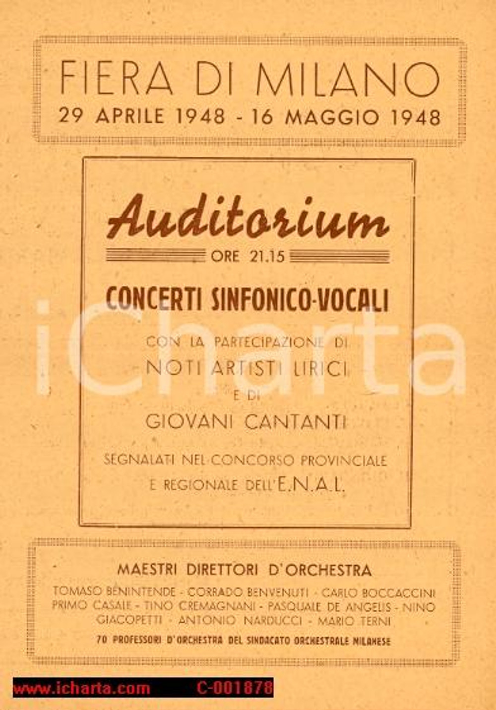Materiale pubblicitario d’epoca 1948 MILANO FIERA Concerto Rina PINOTTI Maria VINCIGUERRA Umberto FICHERA 1