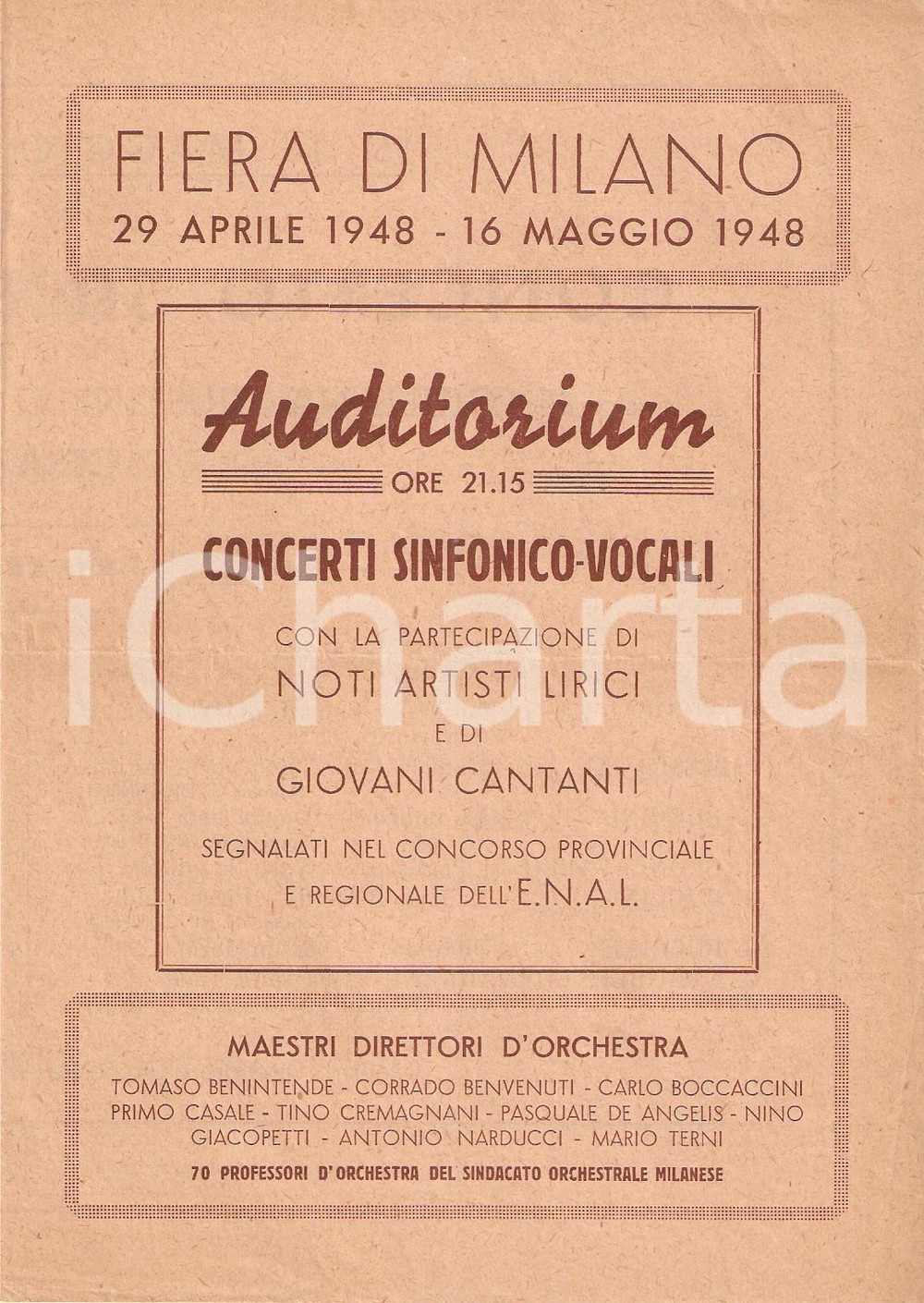 Documento originale, autentico 1948 MILANO FIERA AUDITORIUM concerto sinfonico vocale Maestro Tino CREMAGNANI 1