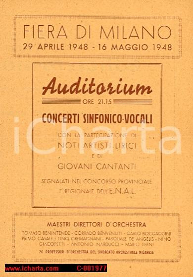 Materiale pubblicitario d’epoca 1948 FIERA DI MILANO Concerto Adriana AUDISIO Gianni PERINI Luigi MARCHIO' 1