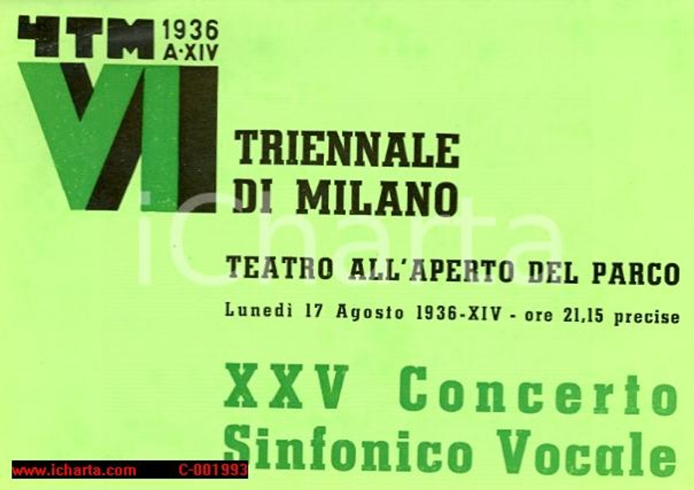 Documento originale, autentico 1936 MILANO Mario CORDONE XXV Concerto Sinfonico Federazione FASCISTA Programma 1
