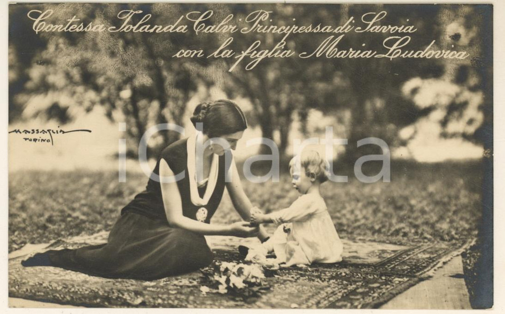Cartolina originale da collezione 1925 ca SAVOIA Contessa Iolanda Margherita gioca con figlia STUDIO MASSAGLIA 1